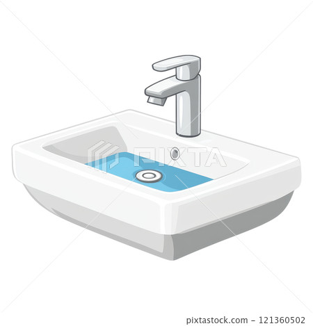 Modern Bathroom Sink with Sleek Chrome Faucet and Soap Dispenser 121360502