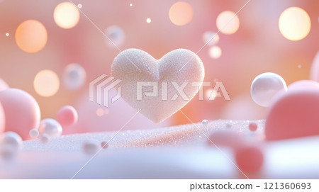 Floating Heart in Romantic Pastel Dreamscape with Ethereal Bokeh 121360693