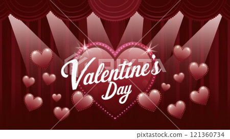 Glamorous Valentine s Day Stage Backdrop with Red Hearts and Spotlights Glamorous Valentine s Day Stage Backdrop with Red Hearts and Spotlights 121360734