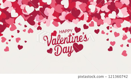 Playful Valentine s Day Banner with Colorful Heart Confetti Background 121360742