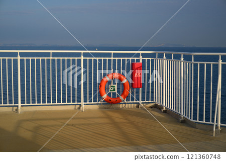 Lifebuoys on the Ieshima Islands and ferry boats Lifebuoys on the Ieshima Islands and ferry boats 121360748
