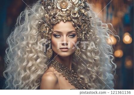 AI generates images of beautiful women with Western hair and makeup styles that will be trending in the year 2100 (horizontal photo) 121361136