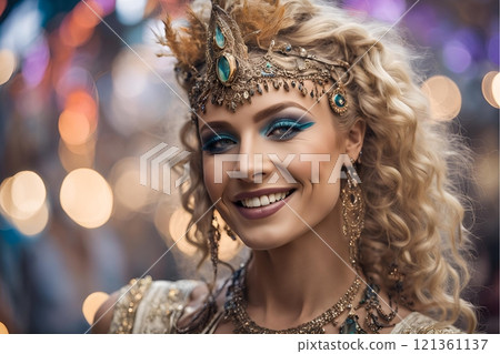 AI generates images of beautiful women with Western hair and makeup styles that will be trending in the year 2100 (horizontal photo) 121361137