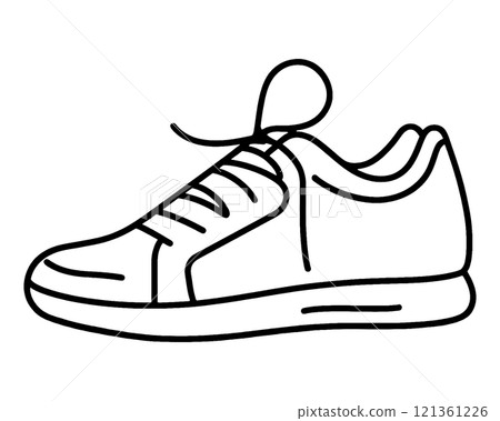 Simple hand-drawn line drawing illustration of sneakers, cut out on transparent background Simple hand-drawn line drawing illustration of sneakers, cut out on transparent background 121361226