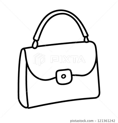 奢侈品牌手提包的簡單手繪線條圖，透明背景上的切口 121361242