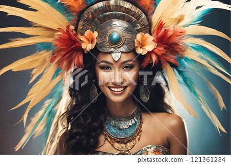 Future Trends: AI creates images of beautiful women with Western hair and makeup styles (horizontal photo) 121361284