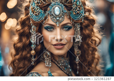 Future Trends: AI creates images of beautiful women with Western hair and makeup styles (horizontal photo) 121361287