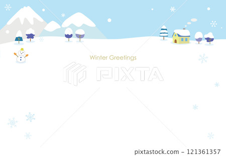一座山、一座小房子和一個雪人的冬季留言卡插圖 一座山、一座小房子和一個雪人的冬季留言卡插圖 121361357