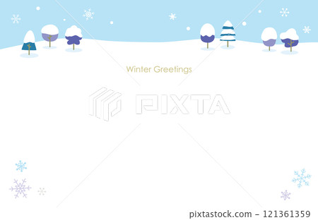 冬季留言卡插圖與樹木和雪花 121361359