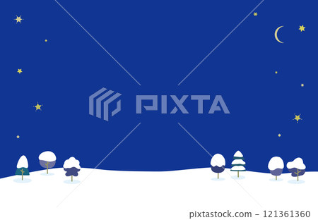 冬天的夜晚插畫與樹木和星星 121361360