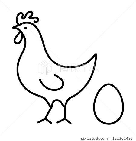 簡單的手繪線條畫雞和蛋的插圖，透明背景上的切口 121361485