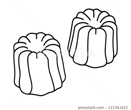 A simple hand-drawn line drawing illustration of the traditional French confectionery Canelé de Bordeaux, cut out on a transparent background A simple hand-drawn line drawing illustration of the traditional French confectionery Canelé de Bordeaux, cut out on a transparent background 121361821