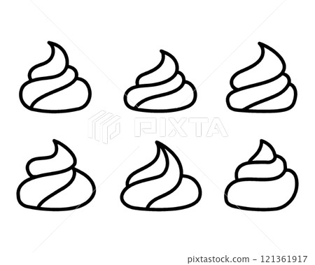 簡單的手繪線條圖,擠壓鮮奶油,透明背景上的切口 簡單的手繪線條圖,擠壓鮮奶油,透明背景上的切口 121361917