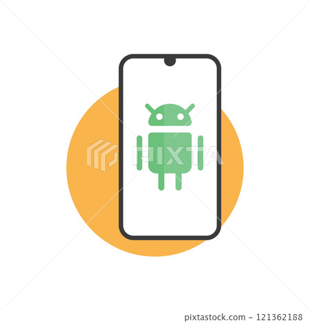 Green robot on a smartphone 121362188