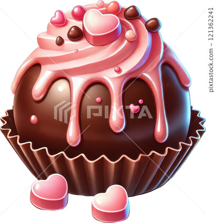 Lavish Chocolate Cupcake with Creamy Frosting and Heart Shaped Sprinkles 121362241