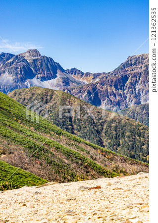 從銀座全景看大基列山和北穗高山、北阿爾卑斯山、大天陽山全景銀座垂直登山 從銀座全景看大基列山和北穗高山、北阿爾卑斯山、大天陽山全景銀座垂直登山 121362535