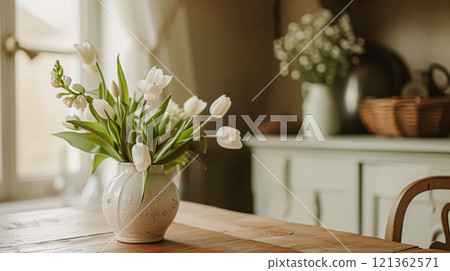 Spring flowers in vintage vase, beautiful floral arrangement, home decor, wedding and florist design 121362571