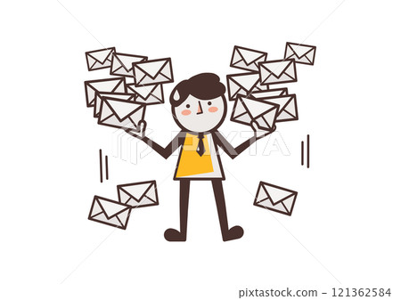 一個因堆積的電子郵件而煩惱的男人的插圖 121362584