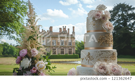 Wedding decoration with peonies, floral decor and event celebration, peony flowers and wedding ceremony in the garden, English country style 121362647