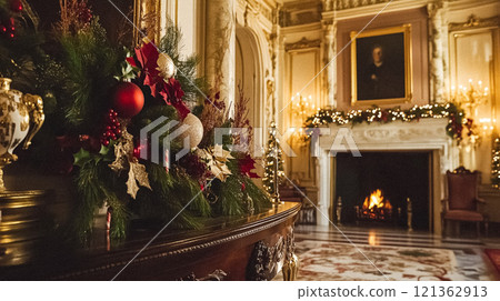 Country manor decorated for Christmas, Merry Christmas holiday idea 121362913