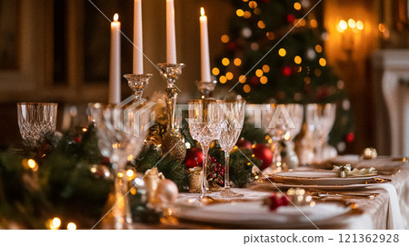 Country manor decorated for Christmas, Merry Christmas holiday idea 121362928