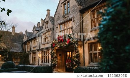 Country manor decorated for Christmas, Merry Christmas holiday idea 121362958
