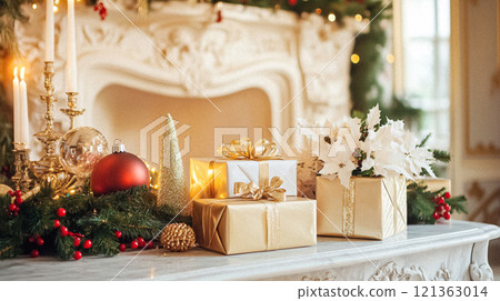 Country manor decorated for Christmas, Merry Christmas holiday idea 121363014