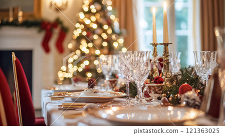 Country manor decorated for Christmas, Merry Christmas holiday idea 121363025