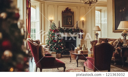 Country manor decorated for Christmas, Merry Christmas holiday idea 121363032