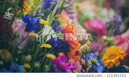 Details and products on shelves in the English counryside farm shop, small business, country style design 121363152