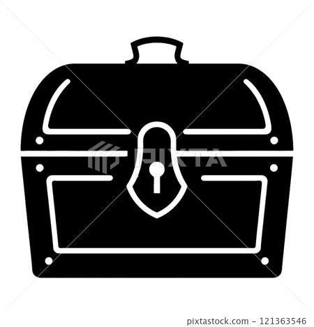 Black silhouette illustration of a treasure chest with a transparent background 121363546