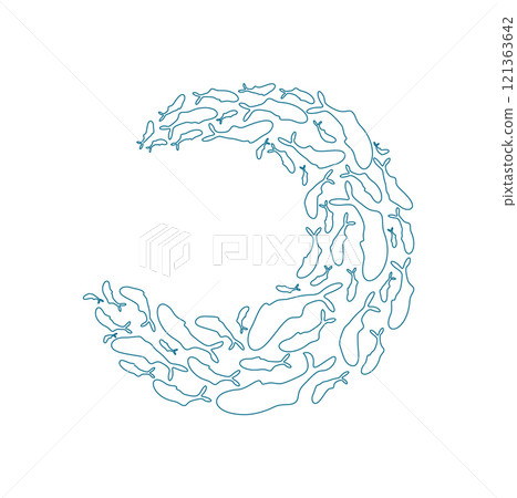 outline fish school pattern. Silhouette of aquatic creatures in a dynamic arrangement. This ocean doodle, featuring many fish, provides a vibrant visual experience for aquatic projects. outline fish school pattern. Silhouette of aquatic creatures in a dynamic arrangement. This ocean doodle, featuring many fish, provides a vibrant visual experience for aquatic projects. 121363642
