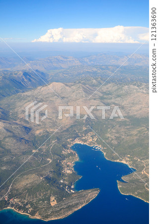 Beautiful scenery around Dubrovnik, Croatia seen from an airplane 121363690