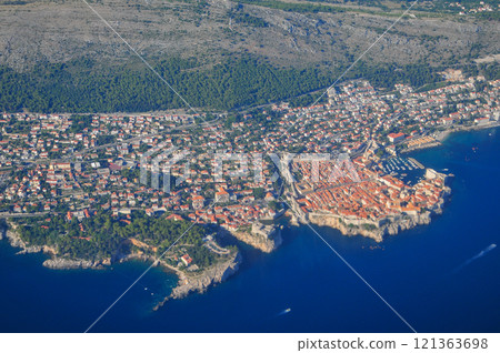Beautiful scenery around Dubrovnik, Croatia seen from an airplane 121363698