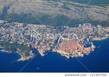 Beautiful scenery around Dubrovnik, Croatia seen from an airplane 121363700