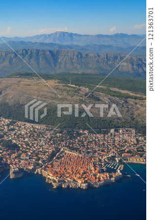 Beautiful scenery around Dubrovnik, Croatia seen from an airplane 121363701