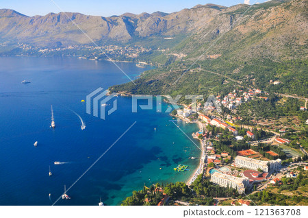 Beautiful scenery around Dubrovnik, Croatia seen from an airplane 121363708