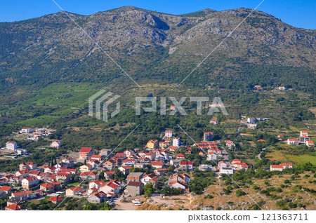 Beautiful scenery around Dubrovnik, Croatia seen from an airplane 121363711