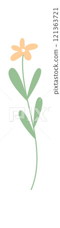 Colorful flower with green leaves. Charming plant design showing a vibrant flower in a simplistic style. This illustration highlights the beauty of nature, flat format, and suitable for garden use. 121363721