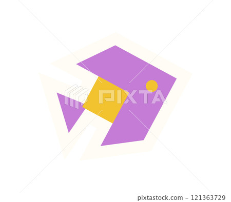 Playful fish element in minimal style sticker. Modern abstract element of brutalism and minimal design. A symbol of creativity and fun, this graphic is ideal for contemporary projects. Playful fish element in minimal style sticker. Modern abstract element of brutalism and minimal design. A symbol of creativity and fun, this graphic is ideal for contemporary projects. 121363729