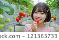 A girl hunting strawberries 121363733