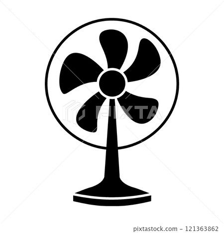 Black silhouette illustration of a retro electric fan, cut out on transparent background 121363862