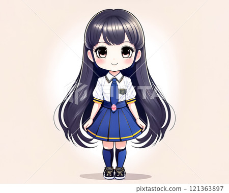 穿著制服長髮的女孩赤壁人物形像素材 121363897