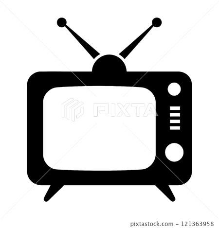Black silhouette illustration of a retro TV, cut out on transparent background Black silhouette illustration of a retro TV, cut out on transparent background 121363958