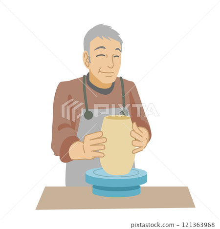 Senior man making pottery by hand 121363968