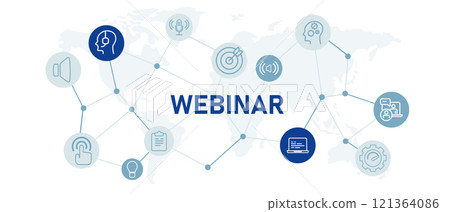 Webinar header icons website seminar teaching coaching brainstorming teamwork video call study colleague meeting communication Webinar header icons website seminar teaching coaching brainstorming teamwork video call study colleague meeting communication 121364086