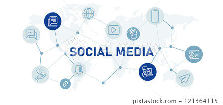 Social media web header connected with icon communication messaging notifications symbol company communication 121364115