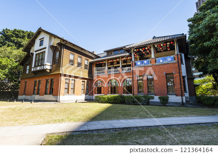 Building view of the Beitou Hot Spring Museum in Taipei, Taiwan, This museum is Located in the public hot spring bath built during the Japanese colonial era. Building view of the Beitou Hot Spring Museum in Taipei, Taiwan, This museum is Located in the public hot spring bath built during the Japanese colonial era. 121364164