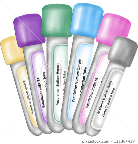 Different types of vacutainer blood collection tubes, which contain different anticoagulants 121364437