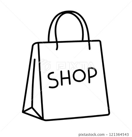 簡單的手繪線條畫購物袋插圖，透明背景的切口 121364543